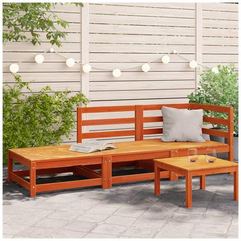 Divano Giardino Con Poggiapiedi 2 Posti Marrone Cera Legno Pino - Foto 1