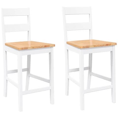 Sgabelli da Bar 2 pz Bianchi in Legno Massello di Hevea - Foto 1