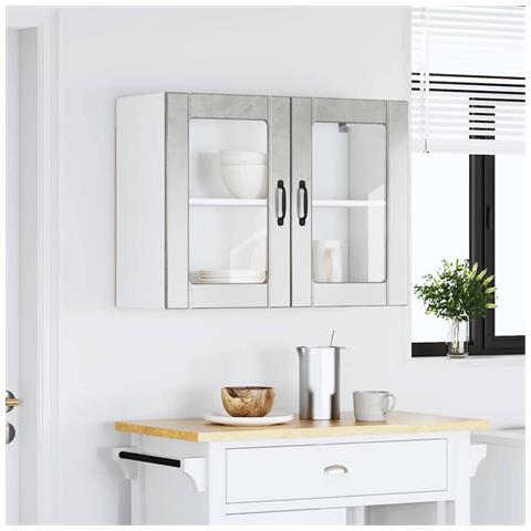 Pensile Da Cucina Con Porta In Vetro Lucca Grigio Cemento - Foto 3