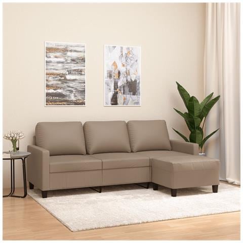 Divano A 3 Posti Con Poggiapiedi Cappuccino 180cm In Similpelle - Foto 1