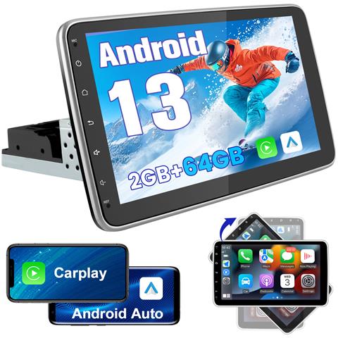 10.1 Pollici Autoradio 1 Din (schermo Ruotabile) Android 13 (2+64gb) Car Radio Con Carplay/android Auto Gps Bluetooth Wifi Fm Rds - Foto 1