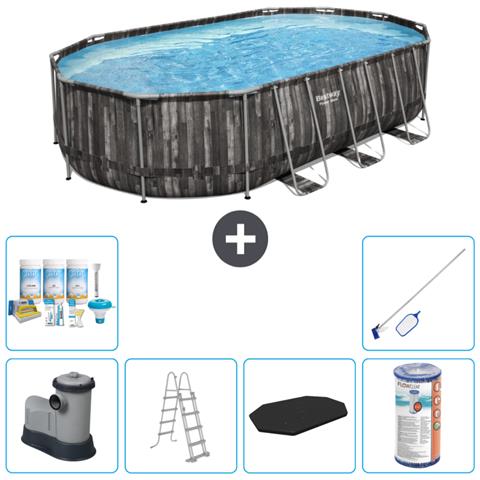 Piscina Fuori Terra - Ovale - 610x366x122 Cm - Grigio - Include Accessori Coordinati Cb32 - Foto 1