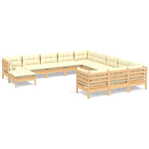 Set Divani Da Giardino 12 Pz Con Cuscini Crema In Massello Di Pino - Foto 1