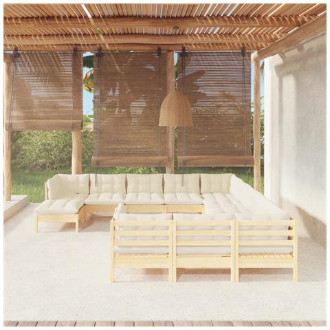 Set Divani Da Giardino 12 Pz Con Cuscini Crema In Massello Di Pino - Foto 8