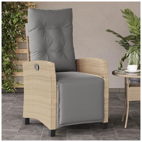 Lusso Casadino - Sedia Reclinabile Giardino E Poggiapiedi Beige Misto Polyrattan - Foto 8