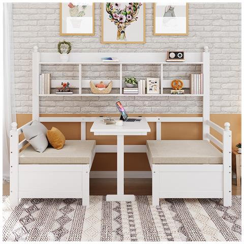 Divano Letto 200x90 Cm,letto E Scrivania 2 In 1,letto Singolo In Legno,bianco - Foto 4