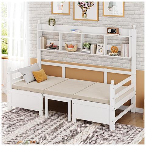 Divano Letto 200x90 Cm,letto E Scrivania 2 In 1,letto Singolo In Legno,bianco - Foto 1