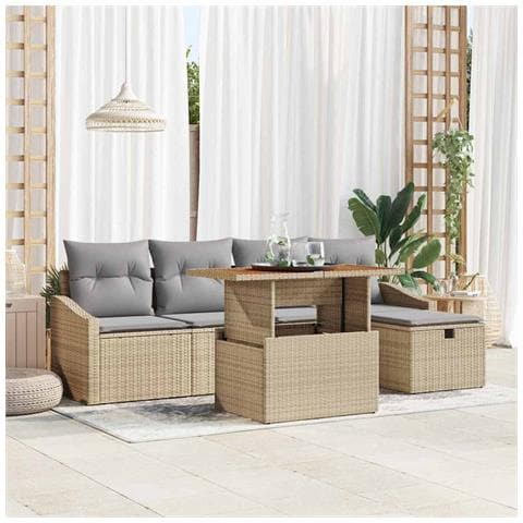 Set di 6 Pezzi di Divani da Giardino con Cuscini Beige in Polyrattan - Foto 2