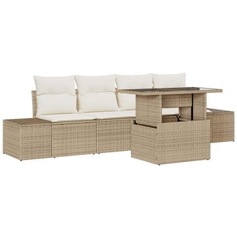 Set di divani da giardino 5 pezzi con cuscini beige in rattan polietilene - Foto 1