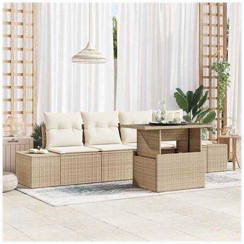 Set di divani da giardino 5 pezzi con cuscini beige in rattan polietilene - Foto 2