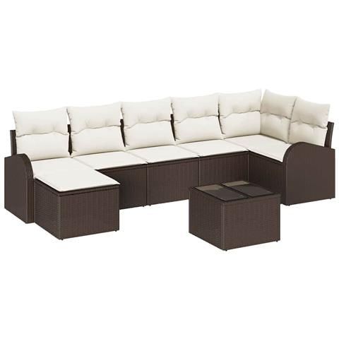 Set di Divano da Giardino 7 Pezzi con Cuscini Grigi in Polyrattan - Foto 1