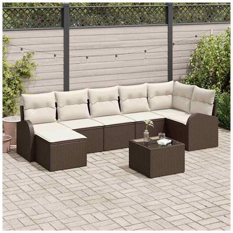 Set di Divano da Giardino 7 Pezzi con Cuscini Grigi in Polyrattan - Foto 2