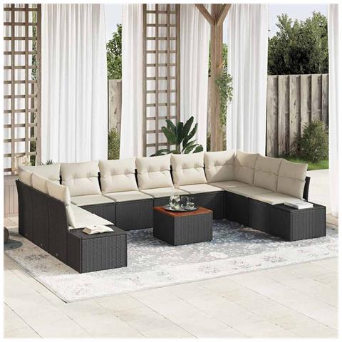 Set Divano da Giardino 11 Pezzi con Cuscini Nero Rattan Policombinato Acacia - Foto 2