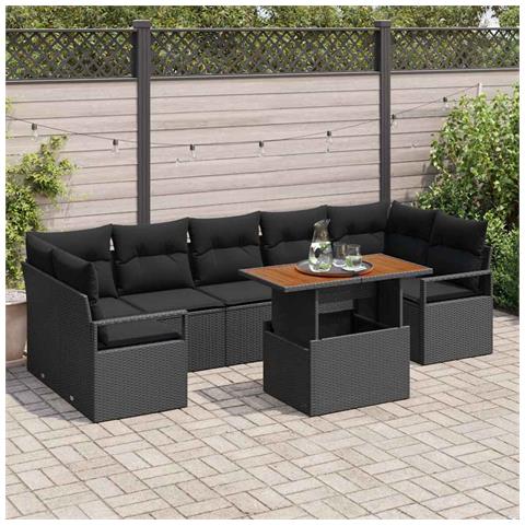 Set Divano da Giardino 8 Pezzi con Cuscini Nero Rattan Poliolefine, Divano da Giardino per 2 Persone con Ripostiglio e Cuscini Nero Rattan Poliolefine - Foto 2