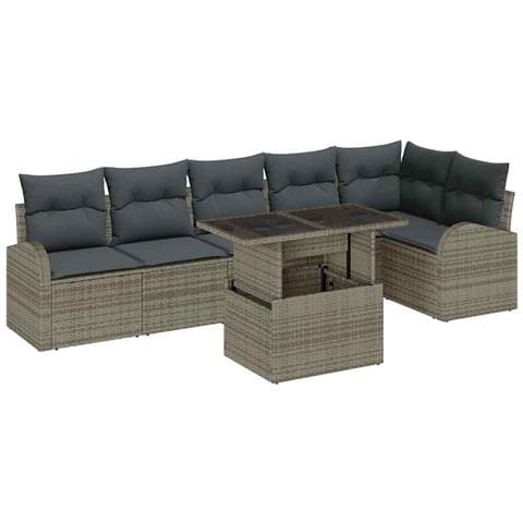 Set Divano Giardino a 7 Pezzi con Cuscini Grigio Polyrattan - Foto 1