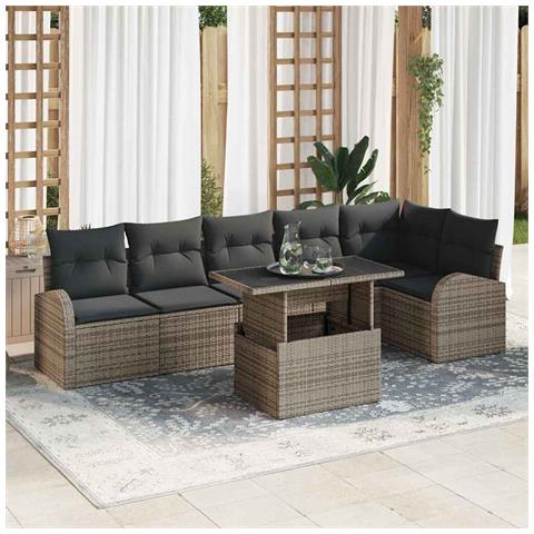 Set Divano Giardino a 7 Pezzi con Cuscini Grigio Polyrattan - Foto 2