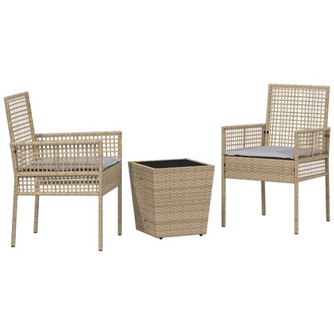 Set Bistro da Giardino 3 Pezzi con Cuscini Beige in Polyrattan - Foto 1