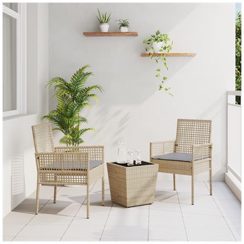 Set Bistro da Giardino 3 Pezzi con Cuscini Beige in Polyrattan - Foto 2