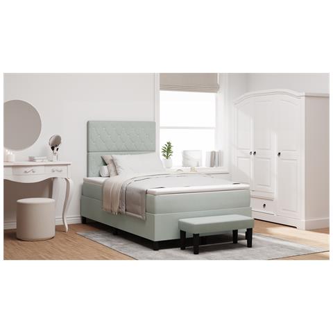 Letto con Box Spring e Materasso & Panca Grigio Chiaro 120x190 cm Velluto - Foto 2