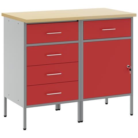 Set Armadi da Lavoro 2 Pezzi Rosso e Grigio in Legno Ingegnerizzato e Acciaio - Foto 1
