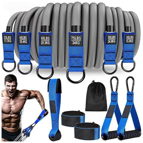 Set Di Bande Di Resistenza Multifunzionali Da 12 Pezzi (300 Lbs) Per Allenamenti A Casa Blue+orange - Foto 1