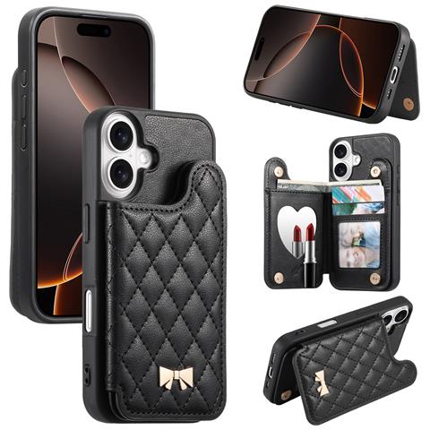 Elegante Custodia A Portafoglio Compatibile Con Iphone 17 Air Con Porta Carte, Cavalletto E Specchietto Per Trucco Black - Foto 1