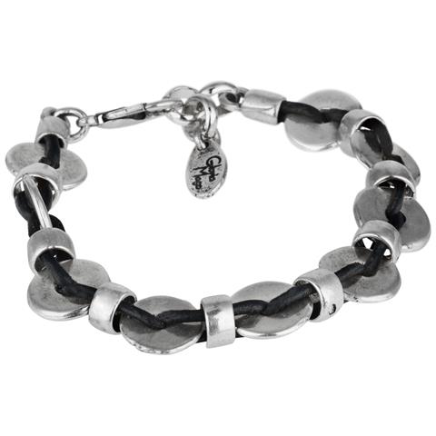 Bracciale In Pelle E Argento. Maglie In Zama E Pelle Nera. - Foto 1