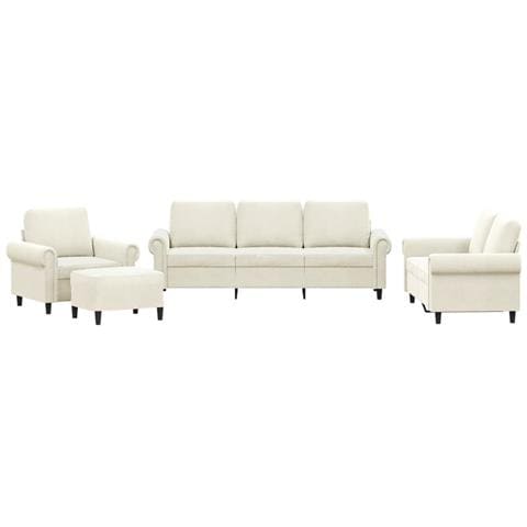 Set di Divani 4 pz con Cuscini Crema in Velluto - Foto 1