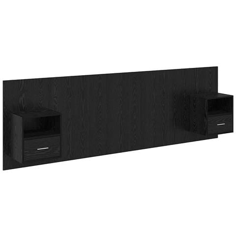 Testata con Comodino 3 pcs Rovere Nero Legno multistrato - Foto 1