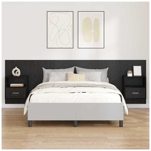 Testata con Comodino 3 pcs Rovere Nero Legno multistrato - Foto 2