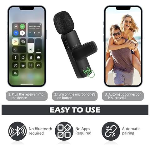 Microfono Lavalier Wireless Bluetooth Senza Fili Android USB-C Mini Microfono - Foto 3
