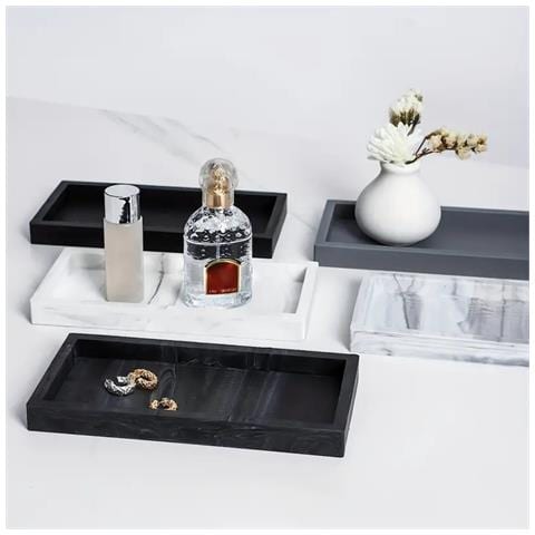 Vassoio Organizer Quadrato Grande In Silicone Per Bagno - Motivo Marmo, 30x12.5x2cm Black - Foto 2