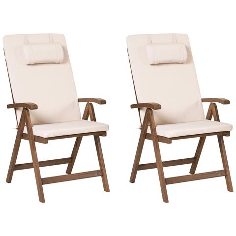 Set Di 2 Sedie Da Giardino Con Cuscini Amantea Premium Legno D \'acacia Beige Chiaro - Foto 2
