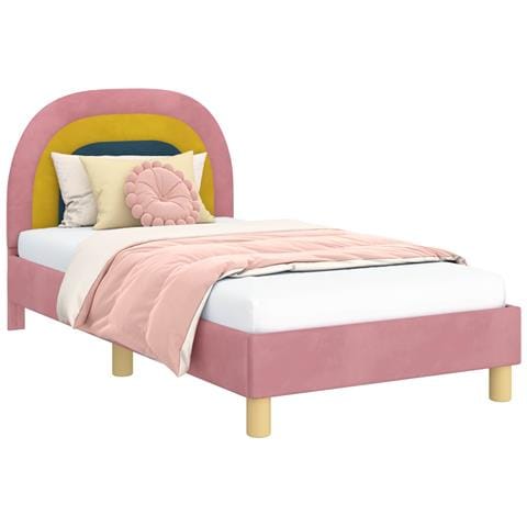 Struttura letto bambini con testata Rosa 80 x 160 cm Velluto - Foto 1