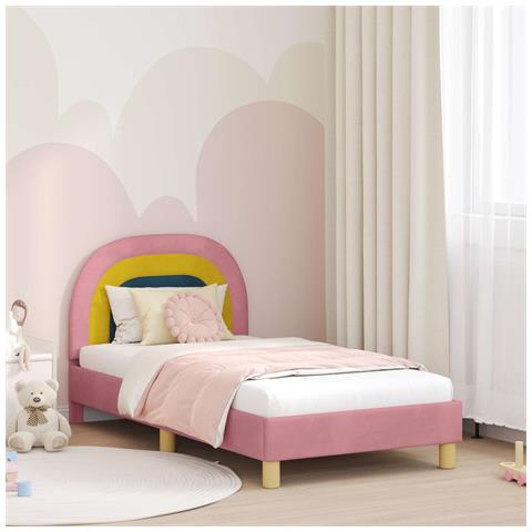 Struttura letto bambini con testata Rosa 80 x 160 cm Velluto - Foto 2