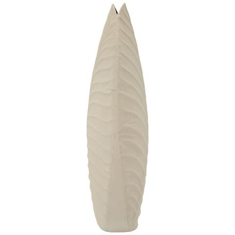 Vaso Dune Tall Medio In Metallo Crema Con Decoro A Foglia - Foto 2