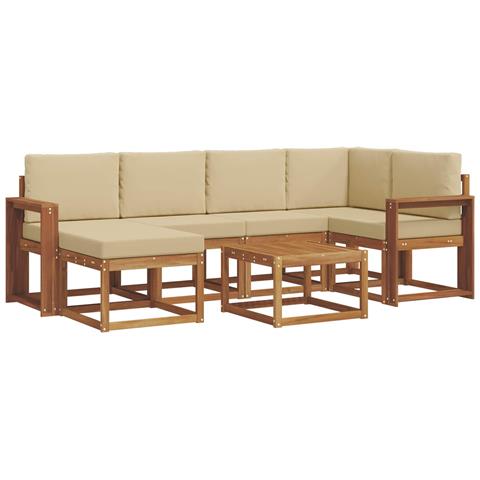 Set di divani da esterno con cuscino 7 pcs Naturale e Beige - Foto 1