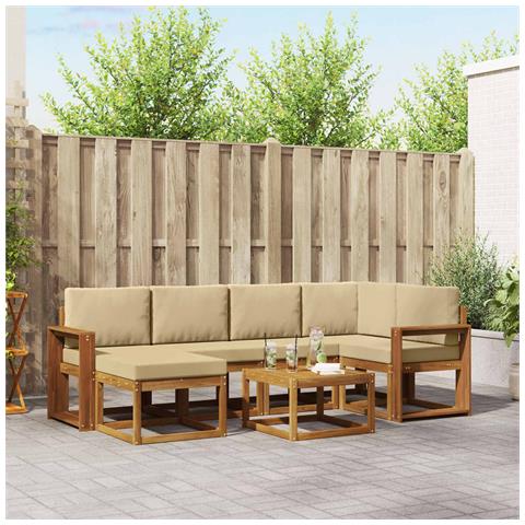 Set di divani da esterno con cuscino 7 pcs Naturale e Beige - Foto 2