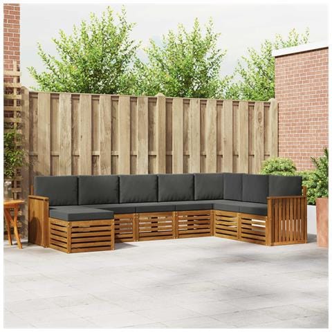 Set divani 8 pcs Naturale e Antracite Legno di Acacia Massello - Foto 2
