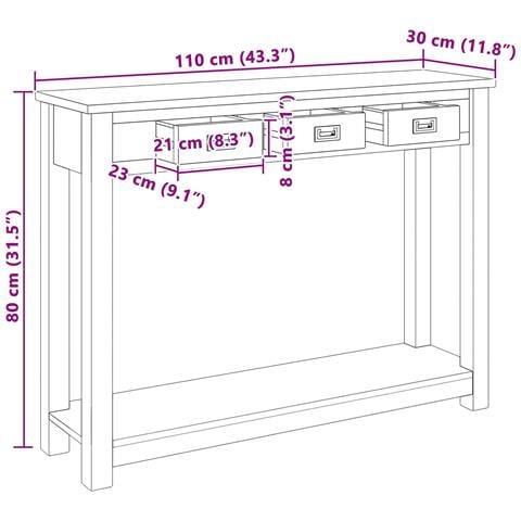 Tavolo consolle Naturale 110 x 30 x 80 cm Legno di teak solido - Foto 7