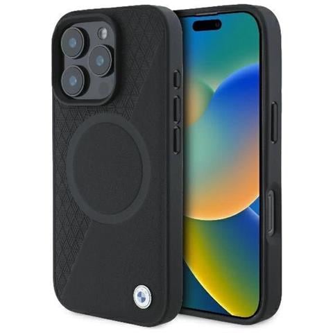 Custodia In Pelle Bmw Con Superficie Semi-rilievo E Anello Magsafe Per Iphone 16 Pro - Nera - Foto 1