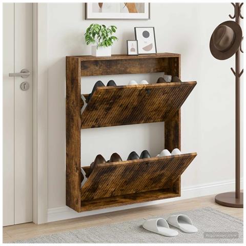 Mobiletto per Scarpe da Muro EDE 71 x 17 x 86 cm Rovere Fumo - Foto 2