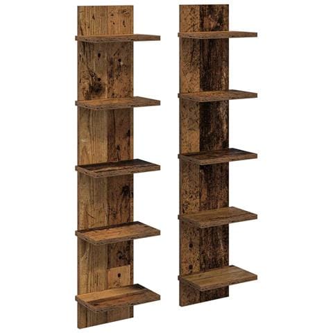 Scaffale da parete 2 pz Legno antico 22 x 15 x 100 cm - Foto 1