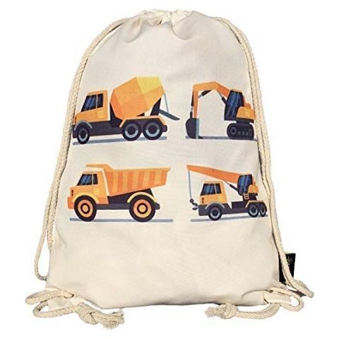 Sacca Per Bambini, Ragazzi | Sfondo Beige, Motivo Con Mezzi Da Lavoro | Asilo, Scuola Materna, Gita, Sport | Zaino, Sacca Per Il Tempo Libero, Sacca Da Ginnastica, Sacca Per Scarpe - 40x32cm - Foto 1