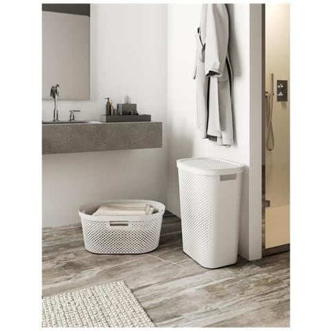 Cesto Portabiancheria 40l Infinity Dots - Plastica Riciclata - Bianco - Foto 2