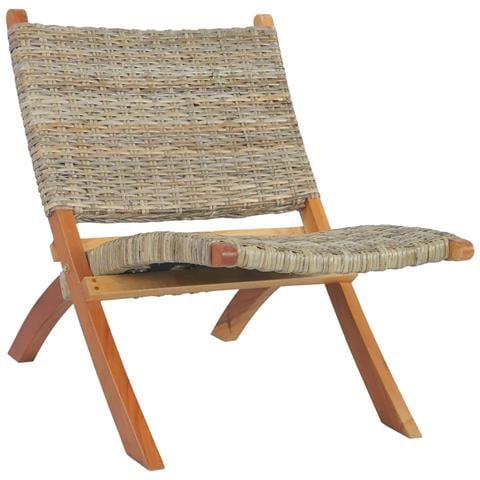 Sedia Relax in Rattan Kubu Naturale e Legno Massello di Mogano - Foto 1