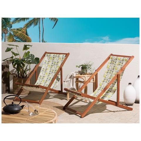 Set Di 2 Sedie Sdraio Legno Scuro Giallo E Grigio Anzio - Foto 1