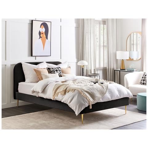Letto Velluto Flayat 160 X 200 Cm Nero - Foto 1