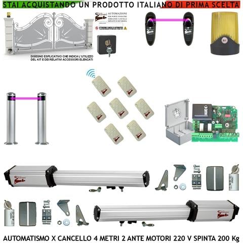 Cancello Automatico 4 Metri 2 Ante Da 2 Mt Kit 2 Motori Elettromeccanici 230 V Sblocco Corsa 300mm Spinta 2 Q.li Staff - Foto 1