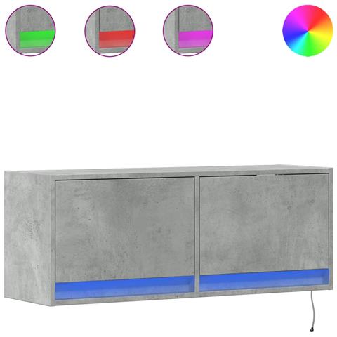 Mobile Tv A Parete Con Luci Led Grigio Cemento 100x31x35 Cm - Foto 2